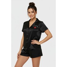 Laperissa Night Glow Siyah Saten Pijama Takımı