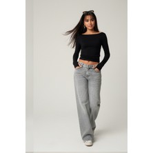 Windy Island Kadın Kayık Yaka Parmak  Geçirmeli Basic Bluz