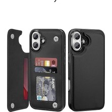 Desingshop Apple iPhone 16 Için Kartlık Kapaklı Deri Cüzdan Kılıf, Standlı Telefon Kılıfı, Siyah