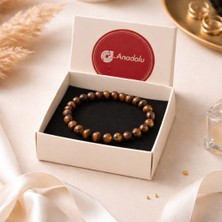 GTD Kaplan Gözü Doğal Taş Erkek Bileklik 6mm Küre Kesim Lastikli Hediyelik Aksesuar