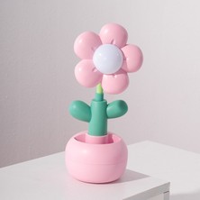 Hediye Fikri USB Şarjlı Çiçek Tasarımlı LED Masa Lambası – Kalemlikli Gece Lambası-Pembe