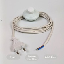 Retro Vitrini Dekoratif 3 Metre Aç-Kapa Yerpuar Anahtarlı Fişli Hazır Lamba-Abajur Kablo Seti Beyaz Renk