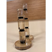 Plus Home Mumluk 2'li Şamdan Kristal Kalem Model Renk Bal Siyah Yükseklik 25 ve 19 cm Çapı 9 cm