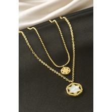 Miraxx Yıldız Sedef Çelik Ikili Kolye