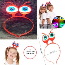 Go İthalat LED Işıklı &amp; Pilli 3 Farklı Modda Yanan Uzaylı Göz Parti Tacı Kırmızı Renk 18X12 cm (3791)