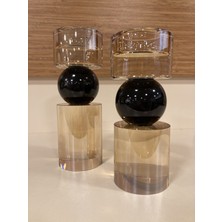 Plus Home Mumluk 2'li Şamdan Kristal Silindir Model Renk Bal Siyah Yükseklik 19 ve 17 cm Çapı 7 cm
