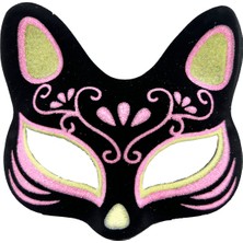 Go İthalat Siyah Renk Süet Kaplama Üzeri Sarı Pembe Simli Kedi Maskesi 17X14 cm (3791)