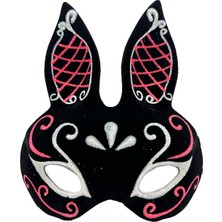 Go İthalat Siyah Renk Kırmızı Beyaz Simli Siyah Süet Kaplama Tavşan Maskesi 18X16 cm (3791)