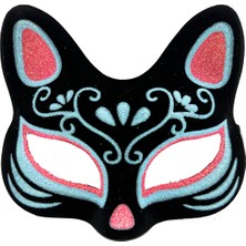 Go İthalat Siyah Renk Süet Kaplama Üzeri Mavi Kırmızı Simli Kedi Maskesi 17X14 cm (3791)