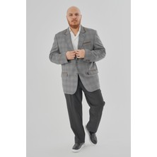 Erkek Gri Kareli Yün Karışımlı Ceket