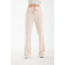 Hdm Kadın Fildişi Yüksek Bel Bol Paça Lastikli Bağcıklı Rahat Kalıp Günlük Palazzo Pantolon - H5990