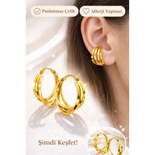 Stainless Steel Gold Katlı Üçlü Halka Küpe Paslanmaz Çelik