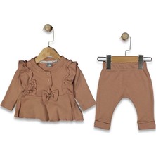 by BebekOdam Kız Bebek Kahve Fiyonklu Fırfırlı 2'li Takım - 1016187