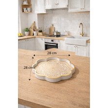 Zucci Home Akdeniz Esintisi Dekoratif Yaldızlı Küçük Papatya Sunum Tepsisi | Daisy Mandala  | Premium Servis Tepsisi - 28X28 cm