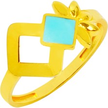 Rüya Kuyumculuk 14 Ayar Turkuaz Mineli Altın Yüzük