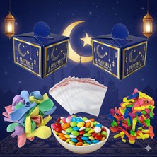 Zenviva 50\'li Hayırlı Ramazanlar KUTULU+100 BALON+100 Su BALONU+500 gr Bonibon+50 Kilitli Poşetli Hediye Seti