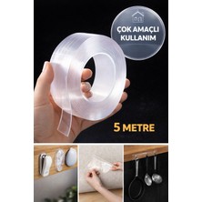 Toyfest 5 Metre Çift Taraflı Nano Bant Süper Güçlü Şeffaf Jel Silikon Duvar Çerçeve Askı Bandı
