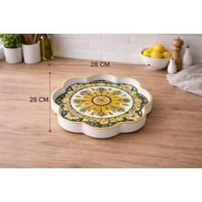 Zucci Home Akdeniz Esintisi Dekoratif Yaldızlı Küçük Papatya Sunum Tepsisi | Daisy Siciliano  | Premium Servis Tepsisi - 28X28 cm