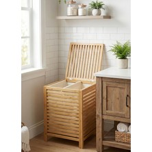 Robin Home Bambu Kirli Banyo Çamaşır Sepeti Iki Bölmeli Dekoratif Kare Doğal Bambu 45*45*63CM