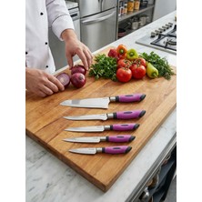 Lazoğlu Chefline 5 Parça Mor Mutfak Bıçak Seti + Meyve Bıçağı Hediyeli – Paslanmaz Çelik