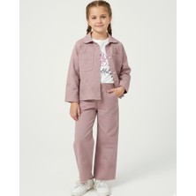 Ege Bebek Kız Çocuk 5-12 Yaş Çiçek Motifli Keten Pantalonlu, Dar Kalıp Ceketli 3'lü Şık Bayramlık Takım