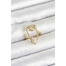 Solenya Pirinç Gold Renk Picasso Tarzı Tek Çizgi Yüz Model Kadın Yüzük