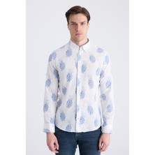 D'S Damat Ds Damat Slim Fit Mavi Baskılı %100 Pamuklu Gömlek 2HC02PH012650