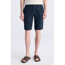 D'S Damat Ds Damat Slim Fit Lacivert Düz %100 Keten Şort 4HC1300122020