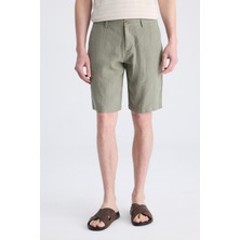 D'S Damat Ds Damat Slim Fit Haki Düz %100 Keten Şort 4HC1300122020