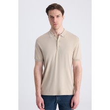 D'S Damat Ds Damat Slim Fit Bej Düz Örgü Yazlık Rayon Triko T-Shirt 4HF069421001M