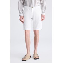 D'S Damat Ds Damat Slim Fit Beyaz Düz %100 Keten Şort 4HC1300122020