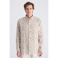 D'S Damat Ds Damat Comfort Bej Baskılı %100 Keten Gömlek 4HC02AP372650