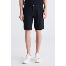 D'S Damat Ds Damat Slim Fit Siyah Düz %100 Keten Şort 4HC1300122020