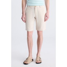 D'S Damat Ds Damat Slim Fit Bej Düz %100 Keten Şort 4HC1300122020