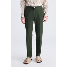 D'S Damat Ds Damat Slim Fit Haki Düz %100 Keten Jogger Pantolon 4HC03S2023212