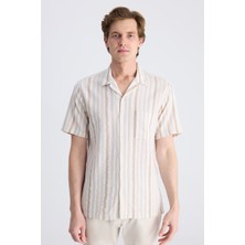 Twn Relaxed Fit Bej Armürlü %100 Pamuklu Gömlek 4EC02F1023132