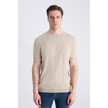 D'S Damat Ds Damat Regular Fit Bej Düz Yazlık Rayon Triko T-Shirt 4HC060112004M