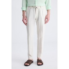 Twn Slim Fit Ekru Armürlü %100 Keten Jogger Pantolon 4EC03TL133242