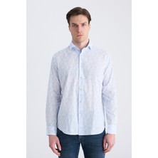 D'S Damat Ds Damat Regular Fit Mavi Baskılı %100 Pamuklu Gömlek 4HC02AD013270