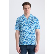 Twn Slim Fit Mavi Baskılı %100 Pamuklu Gömlek 2EC02AP313130