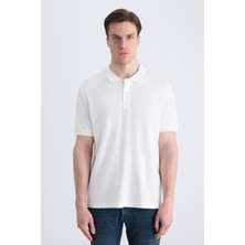 D'S Damat Ds Damat Regular Fit Beyaz Pike Dokulu %100 Pamuklu T-Shirt 4HC14TV02002M