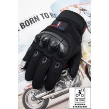 Single Sword Tam Parmak Dokunmatik Özellikli iç ve Dış Koruma Destekli Taktik Motorcu Eldiveni (M/SİYAH)