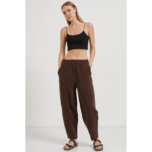 Tena Kadın Kahve (5456) Önü Dikişli Balon Kesim Tencel Pantolon