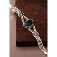 Sümer Telkari 3 Farklı Doğal Taş Seçenekli Anadolu Motifli Midyat Hasırı 925 Ayar Gümüş Oval Bileklik 4888