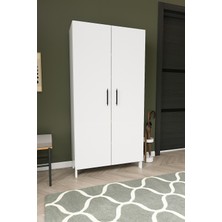 Dekorfim DF08106B 2 Kapaklı Çok Amaçlı 5 Raflı Ayarlanabilir Raf Sistemli Fonksiyonel Kiler Depolama Dolabı Beyaz