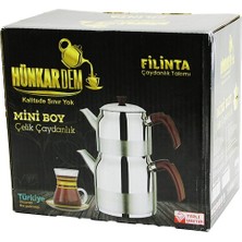 Go İthalat Filinta Mini Boy Çelik Çaydanlık Seti Çift Kapaklı Renkli Bakalit Kulp Üst Demlik: 1lt - Alt Suluk: 1.5lt Kendinden Süzgeçli (3791)