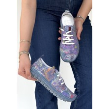 buğrahayalin Jiten Mor Desenli Deri Bağcıklı Spor Ayakkabı