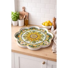 Zucci Home Akdeniz Esintisi Dekoratif Yaldızlı Papatya Sunum Tepsisi | Daisy Siciliano  | Premium Servis Tepsisi - 36X36 cm