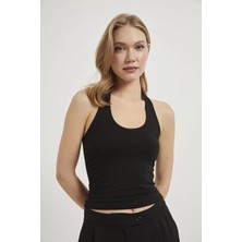 Tena Kadın Siyah Boyundan Geçmeli Modal Ribana Atlet