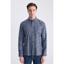 Twn Slim Fit Indigo Baskılı Pamuklu Gömlek 1EC02HD33259M